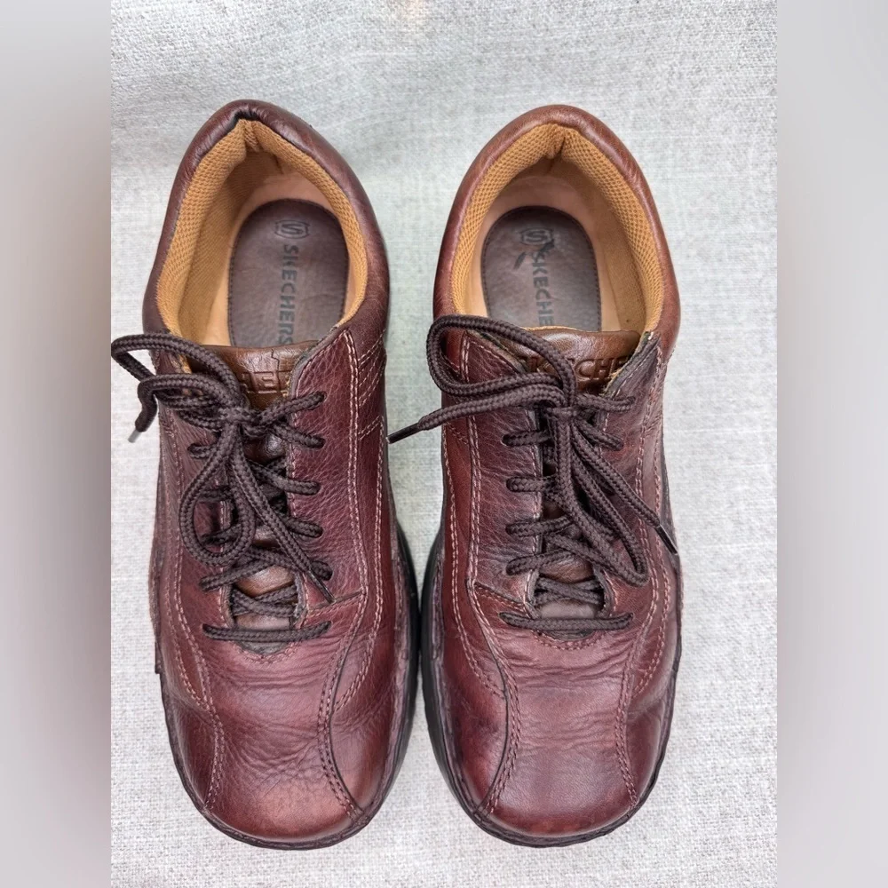 Skechers men’s brown leather lace up‎ sneakers oxford comfort shoes size 9/42